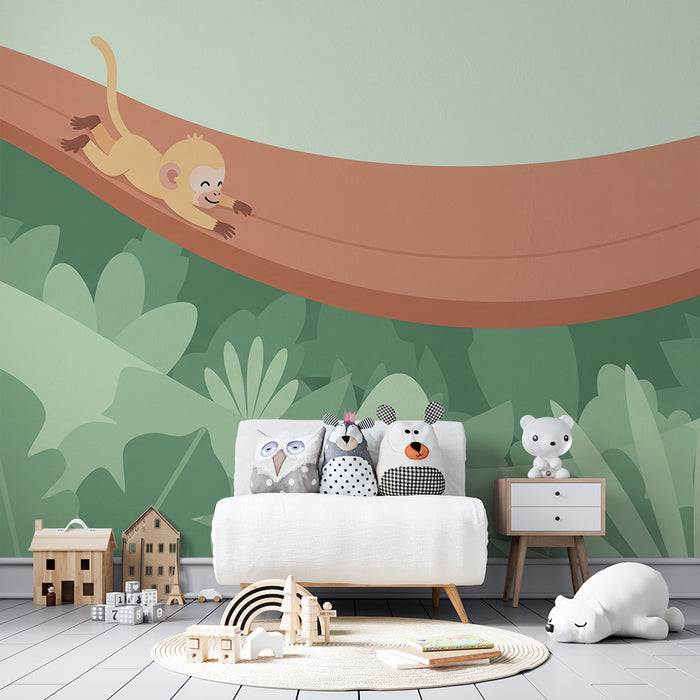 Kids room wallpaper | Playful monkey having fun in the jungle
