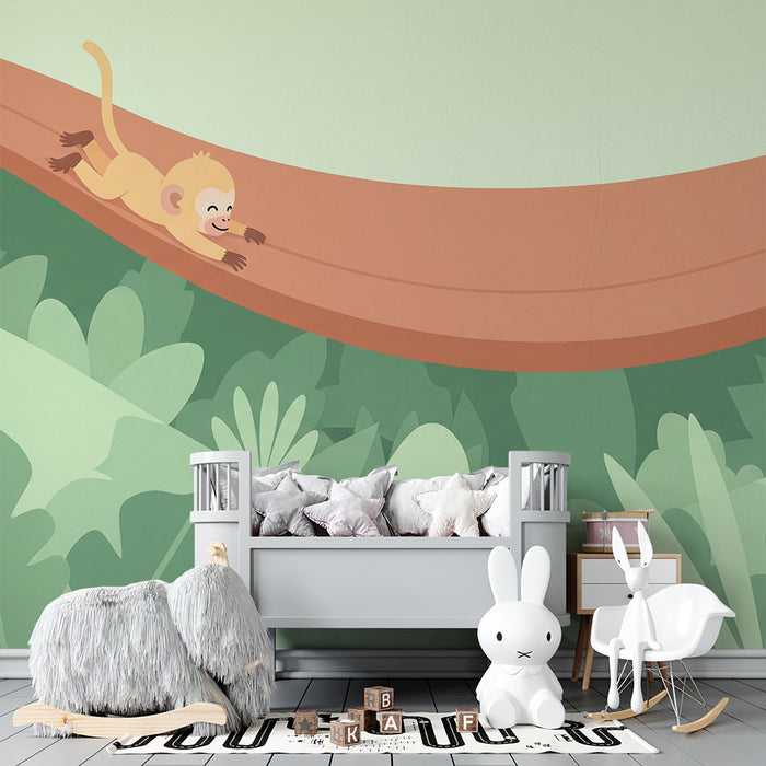 Kids room wallpaper | Playful monkey having fun in the jungle