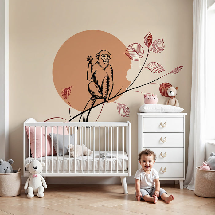 Kids room wallpaper | Naughty monkey on a branch
