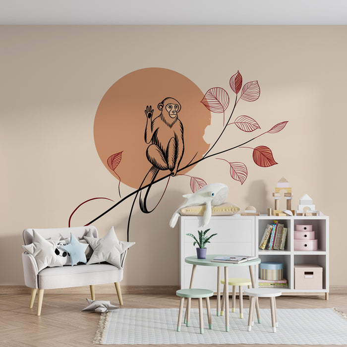 Kids room wallpaper | Naughty monkey on a branch