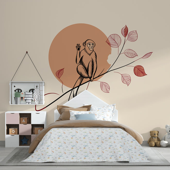 Kids room wallpaper | Naughty monkey on a branch