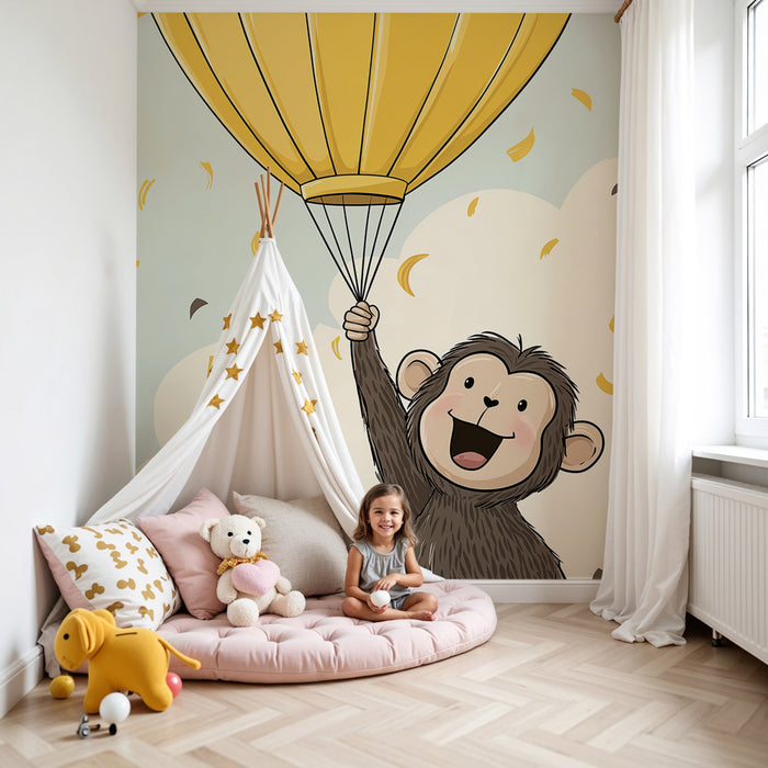Papel de parede criança | Macaco feliz e céu colorido