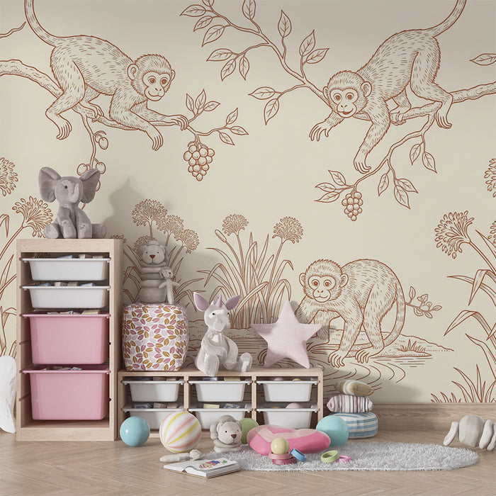 Papel pintado infantil | Monos traviesos en una jungla tranquila