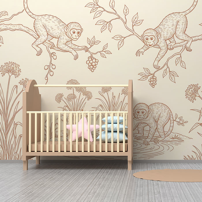 Papel pintado infantil | Monos traviesos en una jungla tranquila