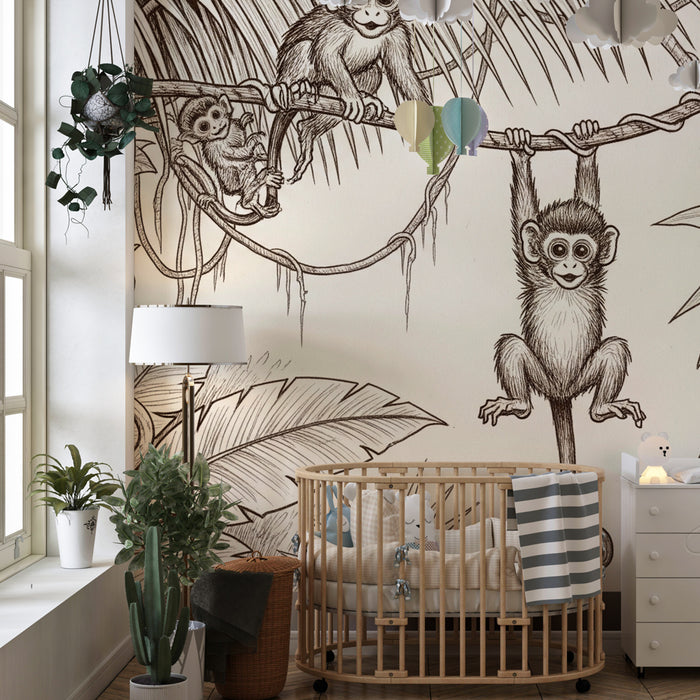 Papier peint chambre enfant | Singes joueurs dans la jungle