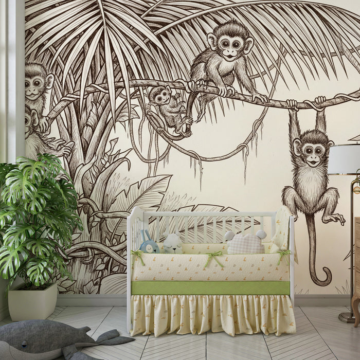 Papier peint chambre enfant | Singes joueurs dans la jungle