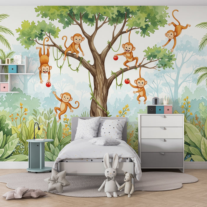 Papier peint chambre enfant | Singes malicieux dans la jungle