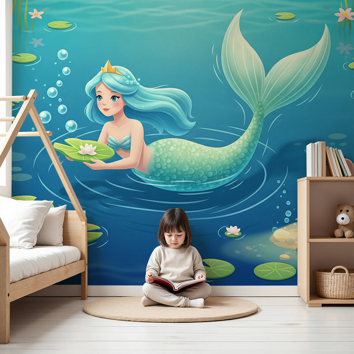 Behang kinderkamer | Betoverende zeemeermin in een rustig meer