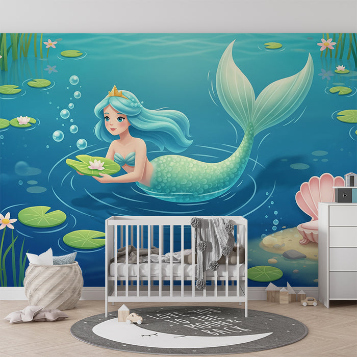 Behang kinderkamer | Betoverende zeemeermin in een rustig meer