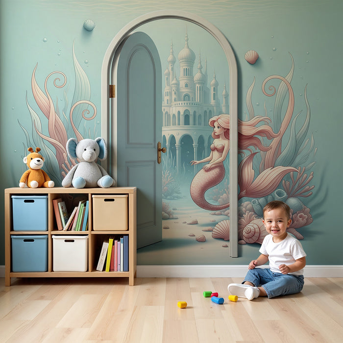 Papier peint chambre enfant | Sirène enchantée dans un royaume sous-marin
