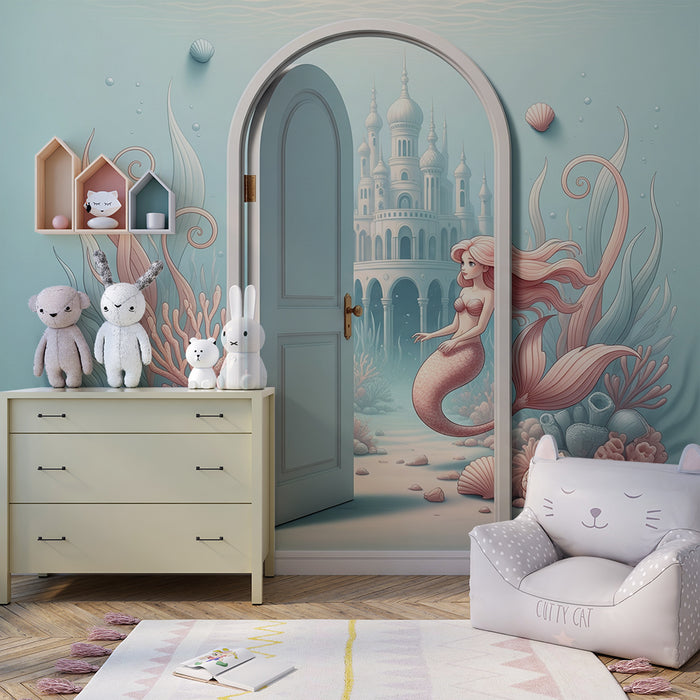 Papier peint chambre enfant | Sirène enchantée dans un royaume sous-marin