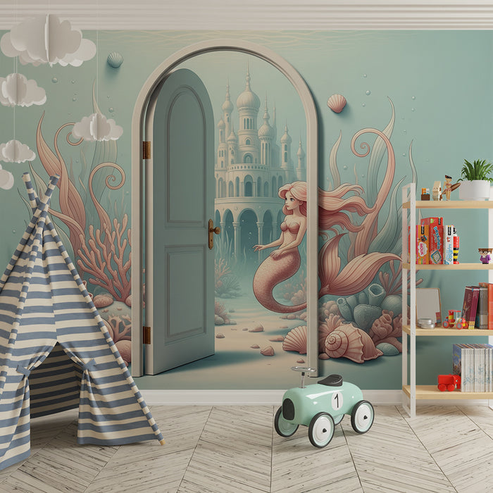 Papier peint chambre enfant | Sirène enchantée dans un royaume sous-marin