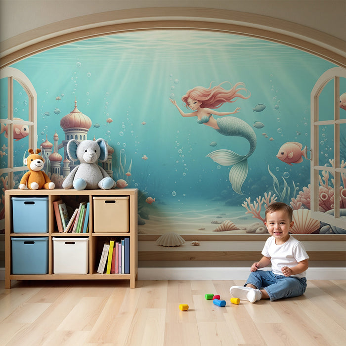 Papier peint chambre enfant | Sirène enchantée et royaume sous-marin