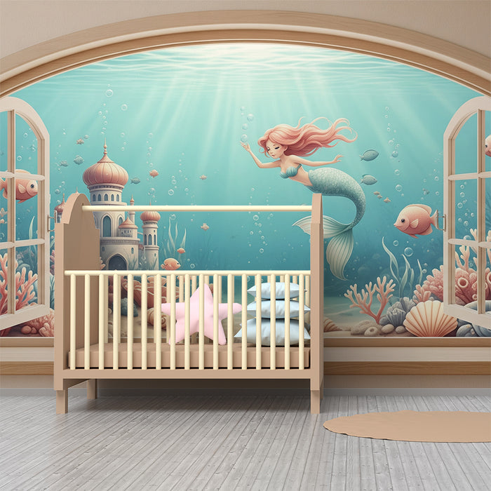 Papier peint chambre enfant | Sirène enchantée et royaume sous-marin