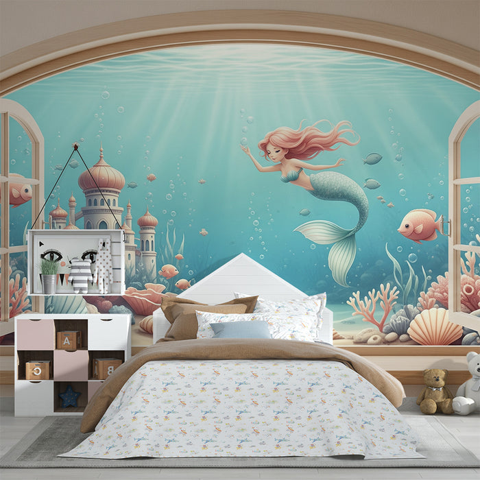 Papier peint chambre enfant | Sirène enchantée et royaume sous-marin