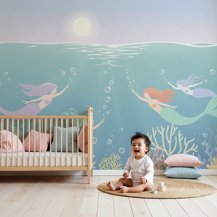 Gyermekszoba tapéta | Színes sellők egy varázslatos víz alatti világban