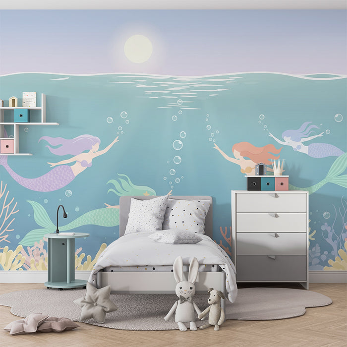 Gyermekszoba tapéta | Színes sellők egy varázslatos víz alatti világban