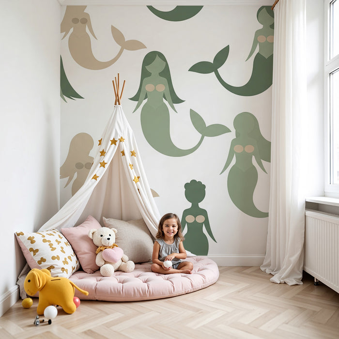 Børneværelse tapet | Havfruer i grønne nuancer