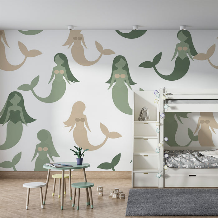 Børneværelse tapet | Havfruer i grønne nuancer