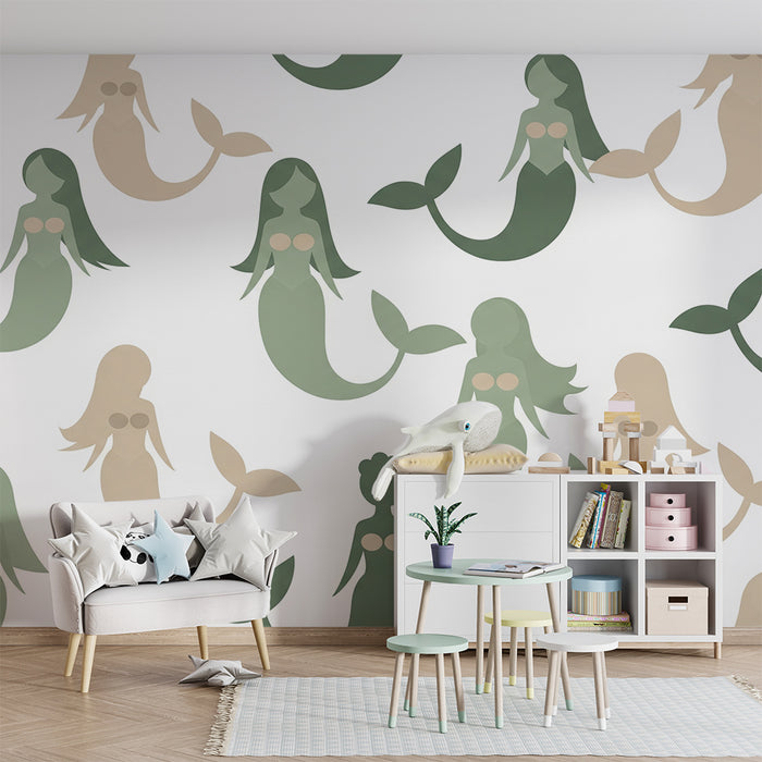 Børneværelse tapet | Havfruer i grønne nuancer