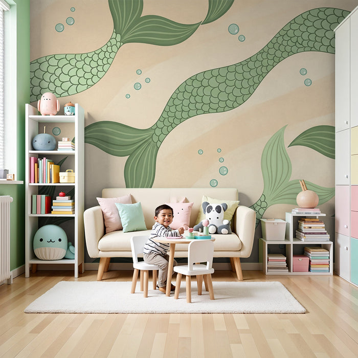 Χαρτί τοίχου παιδικού δωματίου | Γοργόνες στα κύματα