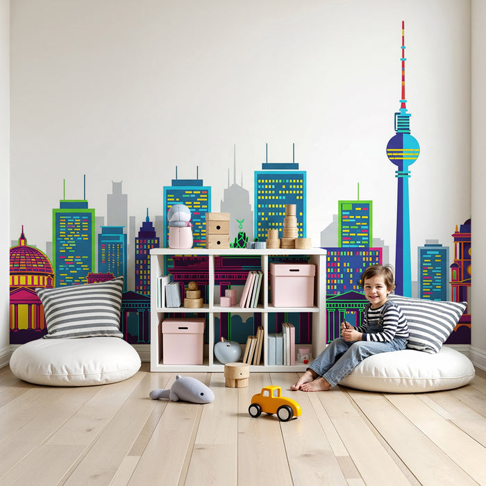 Kinderzimmer Tapete | Stadtskyline mit ikonischen Wahrzeichen