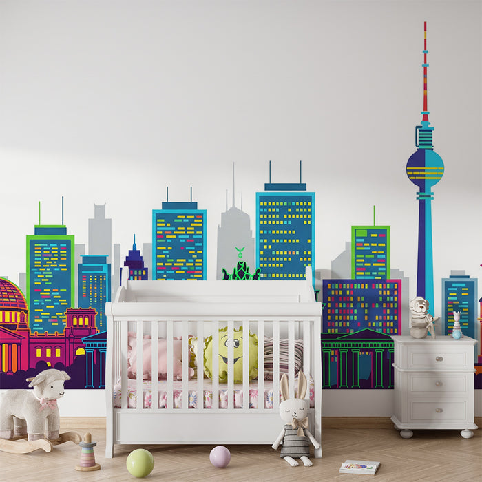 Kinderzimmer Tapete | Stadtskyline mit ikonischen Wahrzeichen