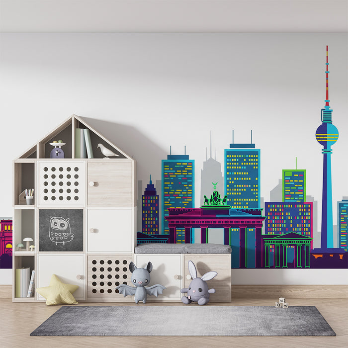 Kinderzimmer Tapete | Stadtskyline mit ikonischen Wahrzeichen