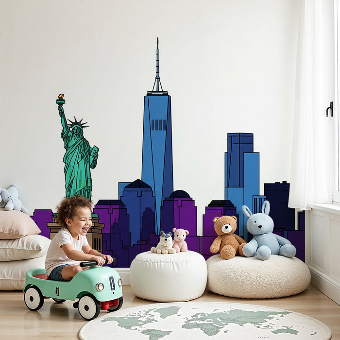Kinderzimmer Tapete | New York Skyline mit der Freiheitsstatue