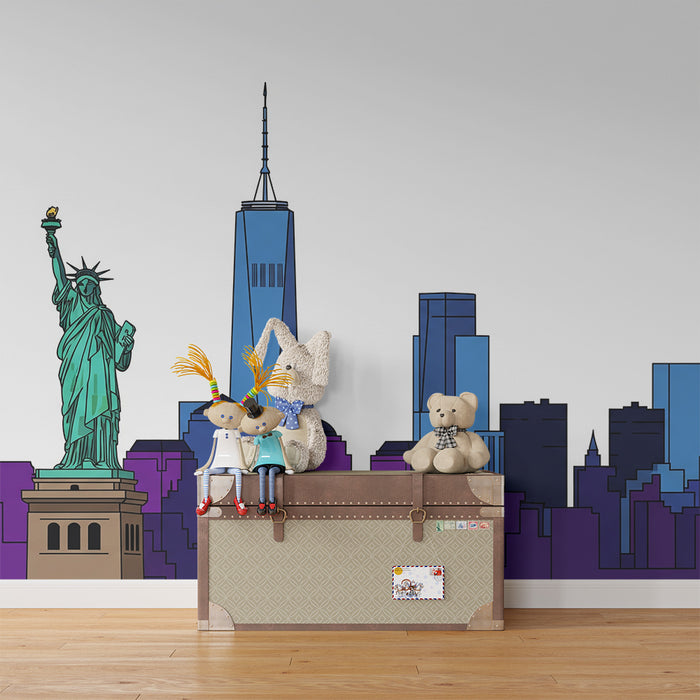 Kinderzimmer Tapete | New York Skyline mit der Freiheitsstatue