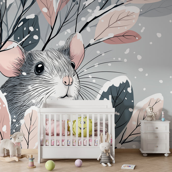 Papel de parede criança | Rato em uma folhagem nevada