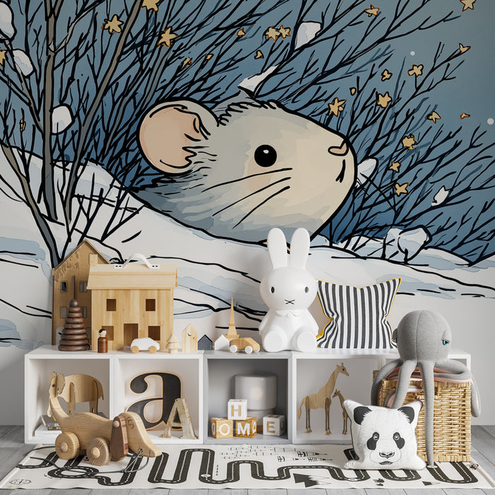 Carta da parati bambini | Topi in un paesaggio invernale