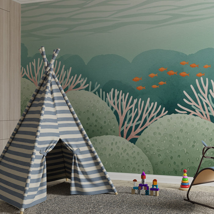 Kinderzimmer Tapete | Beruhigendes U-Boot mit Korallen und Fischen