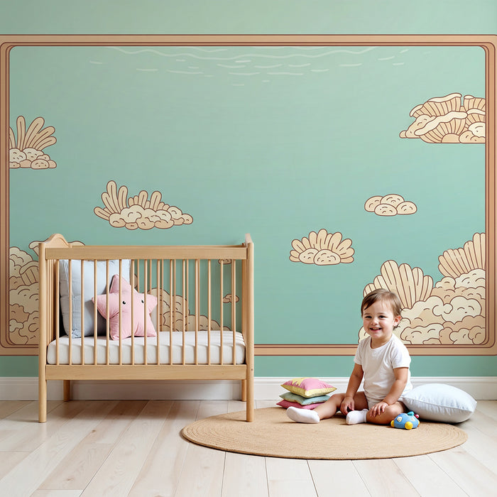 Papel de parede para quarto infantil | Submarino com corais e fundos marinhos relaxantes