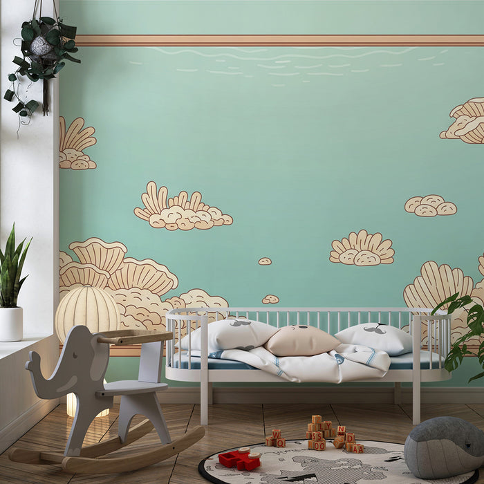 Papel de parede para quarto infantil | Submarino com corais e fundos marinhos relaxantes