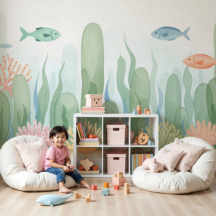 Detská izba tapeta | Farebná ponorka s korálmi a rybami