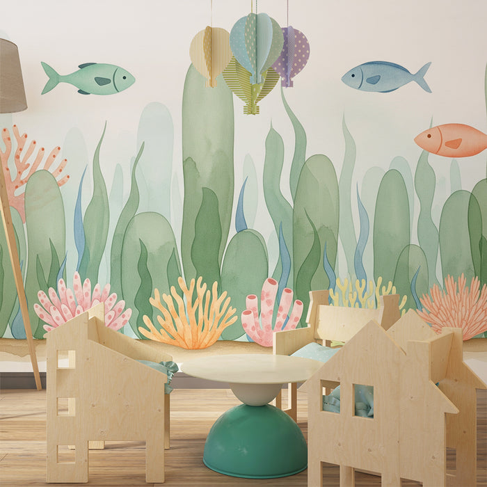 Detská izba tapeta | Farebná ponorka s korálmi a rybami