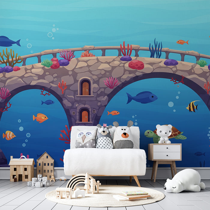 Tapet pentru cameră copii | Submarin magic cu broaște țestoase și pești colorați