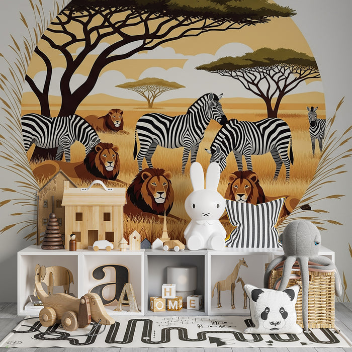 Barntapet | Safari-tema med lejon och zebror