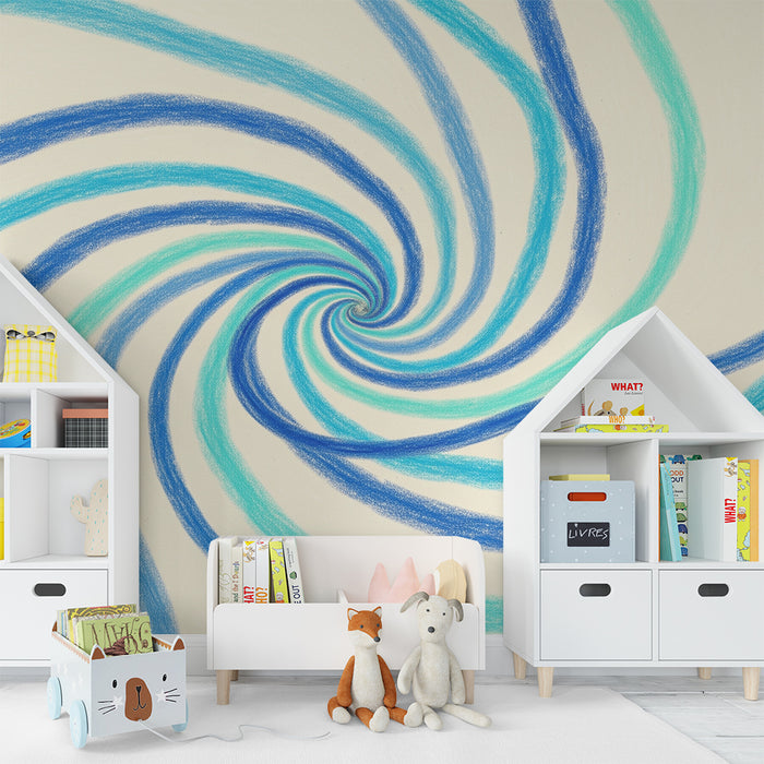 Kinderzimmer Tapete | Buntes Spiralmuster in Blau und Türkis