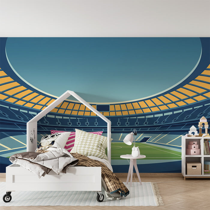 Papel pintado infantil | Estadio de fútbol moderno con césped verde
