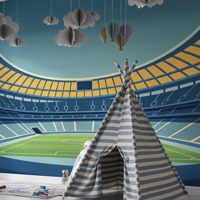 Papel pintado infantil | Estadio de fútbol moderno con césped verde