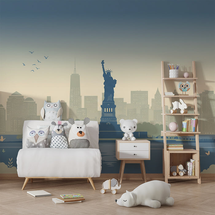 Carta da parati per cameretta | Statua della Libertà con skyline di New York