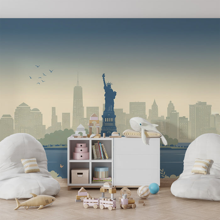 Carta da parati per cameretta | Statua della Libertà con skyline di New York