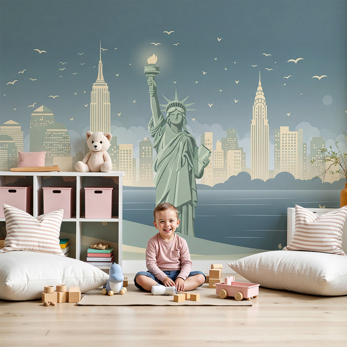 Børnetapet | Frihedsgudinden og New Yorks skyline i bløde farver