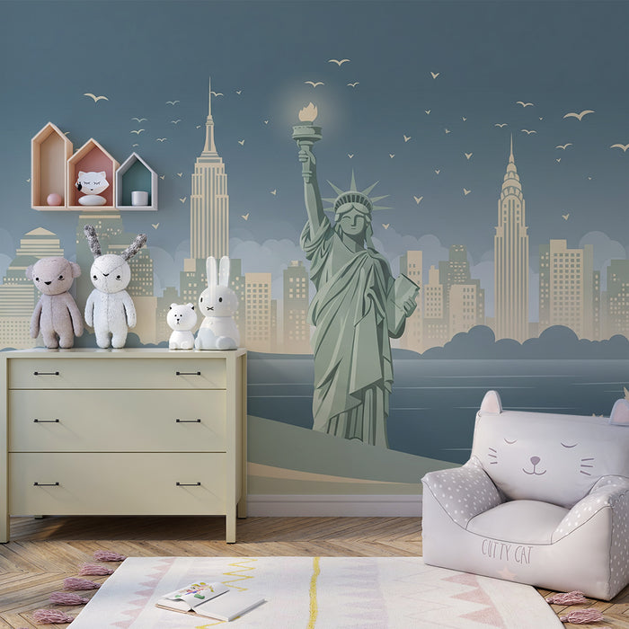Børnetapet | Frihedsgudinden og New Yorks skyline i bløde farver