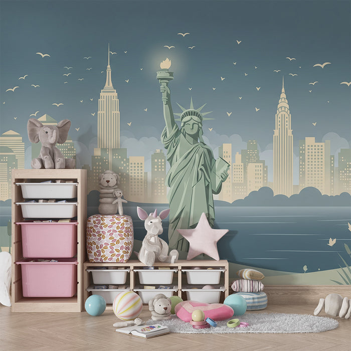 Børnetapet | Frihedsgudinden og New Yorks skyline i bløde farver