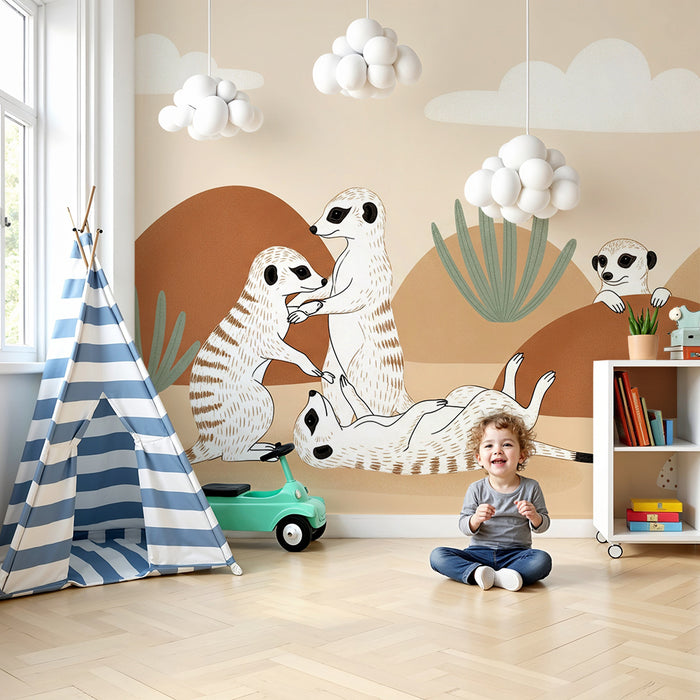 Papier peint chambre enfant | Suricate amusant dans un décor désertique