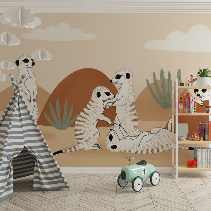 Papier peint chambre enfant | Suricate amusant dans un décor désertique