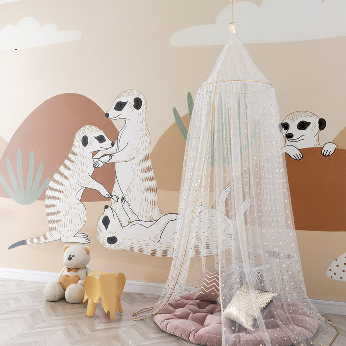 Papier peint chambre enfant | Suricate amusant dans un décor désertique